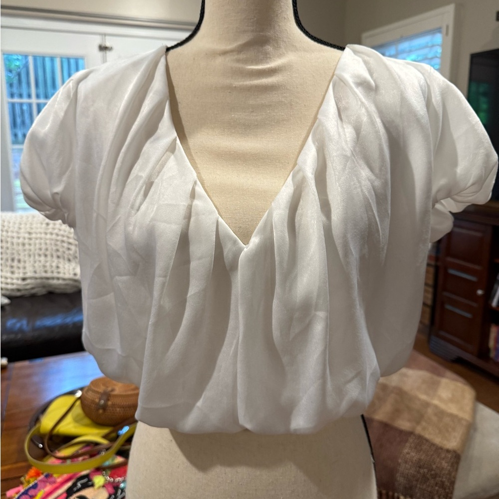 Zara White Ruffled Crop Blouse